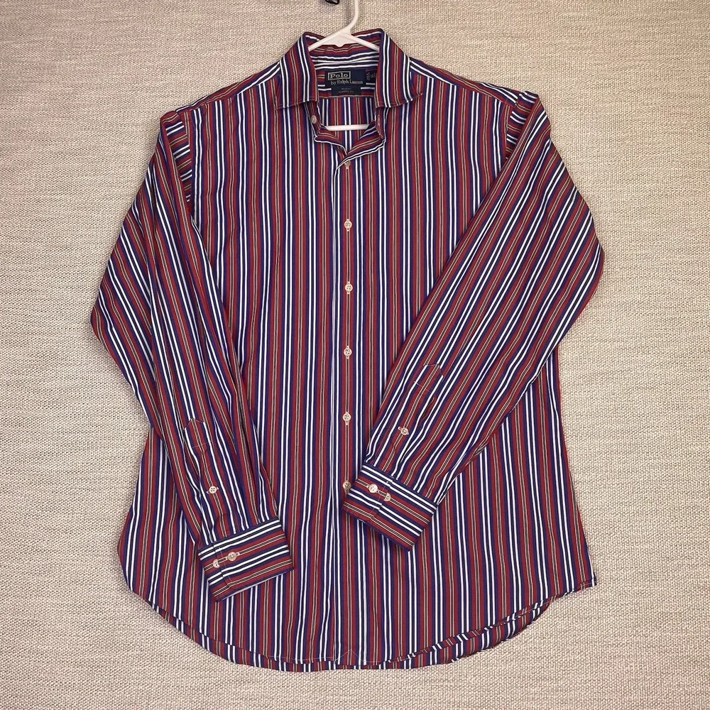 Polo by Ralph Lauren Shirt L Mens L/S Button Up Regent Classic Multicolor Stripe - Picture 2 of 5